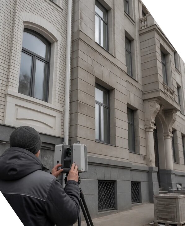 Лазерное сканирование фасадов зданий для обследования в Белогорске
